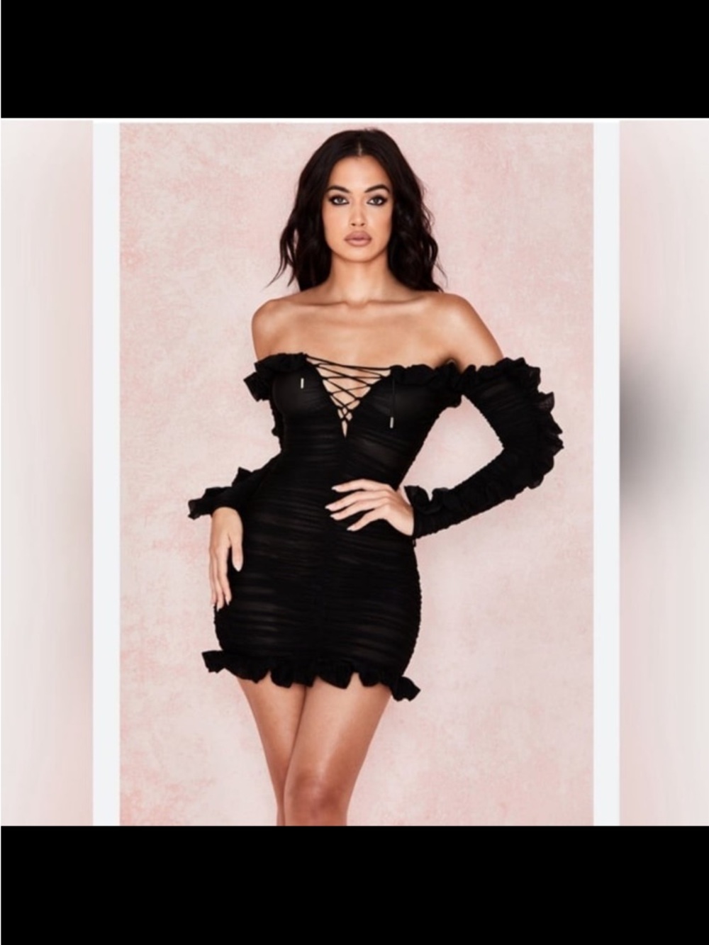 House of CB London Tatyana Black Off The Shoulder Mini Dress